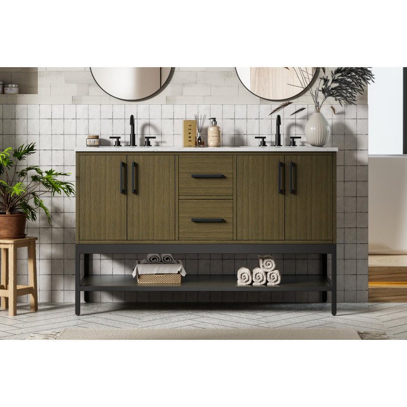 54 inch Double Bathroom Vanity, Chestnut Brown