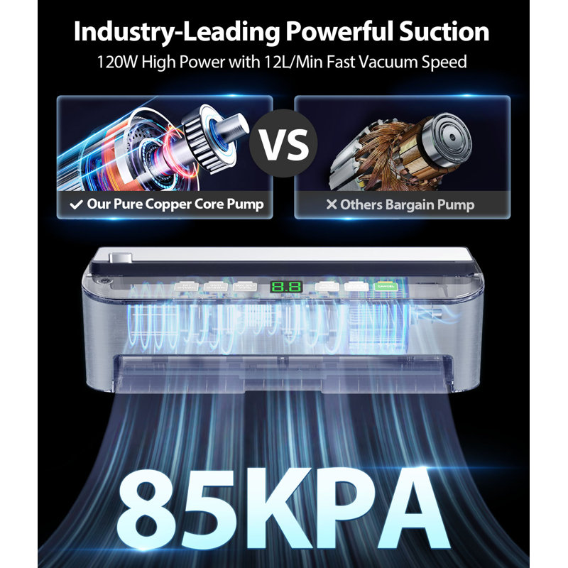 Beelicious 85KPA Vacuum Sealer Machine, 8-IN-1 Fully Automatic with Bags Storage, Built-in Cutter, Moist Mode, Air Suction Hose & Digital Countdown
