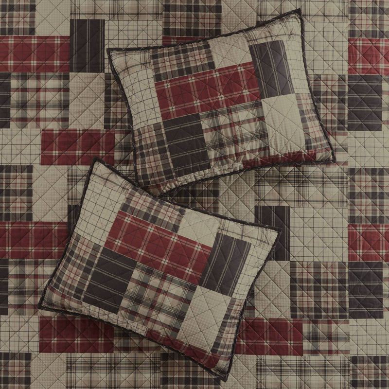 Full Red and Black Microfiber Reversible Quilt Set
