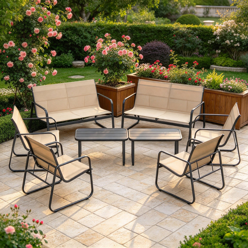 8-Piece Patio Conversation Set, Outdoor PVC-Coated Polyester Furniture Set with 4 Chairs, 2 Loveseats & 2 Coffee Tables, Lightweight, Water & UV Resistant, Ideal for Poolside, Garden, Balcony, Backyard