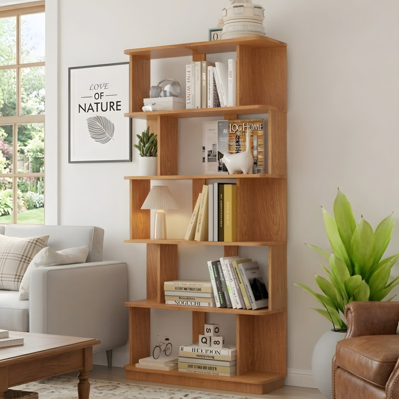 Modern 5-Tier Open Bookshelf, Dark Oak