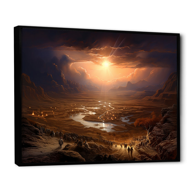 Judaism Moses Desert Journey Mirage sur toile, Cadre flottant noir, H 24 po x l 32 po x P 1 po