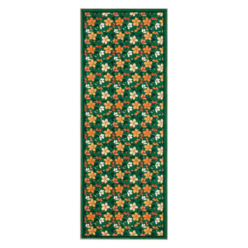 Boho Floral Washable Area Rug 10x13ft – Soft Low Pile, Non-Slip Carpet for Bedroom, Living Room, Playroom, Nursery – Large Blue Indoor Mat
