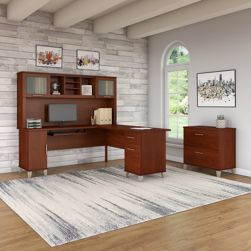 Magomed 3 Piece Computer Desk Office Set, Hansen Cherry