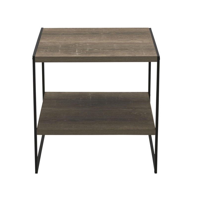 Jamestown Square Side End Table with Storage Shelf Ashwood Rustic Wood Grain and Black Metal Frame, Ashwood