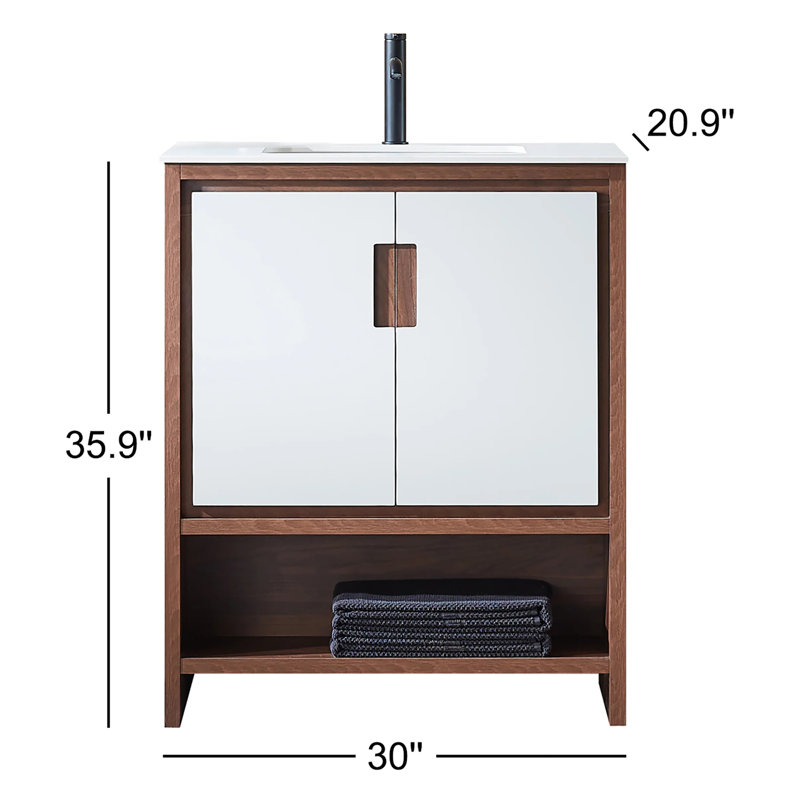 Lyon 30" W Single Vanity, Beige/Walnut, White