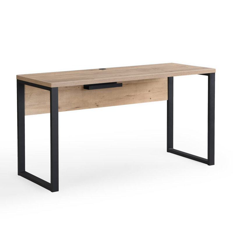 Annmary Metal Base Writing Desk, Black/Beige