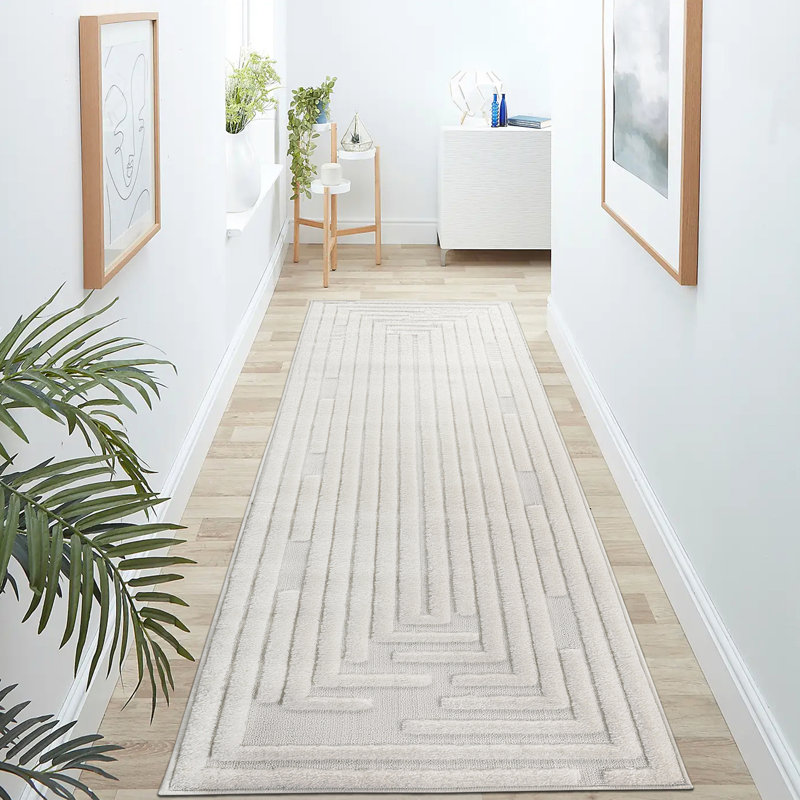 Tapis de couloir intérieur crème à rayures, Tapis de couloir 2 pi 2 po x 8 pi