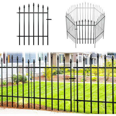 No Dig Metal Garden Fence – Rustproof Border for Small Dogs, Rabbits, Flower Beds & Lawn Edging – Black