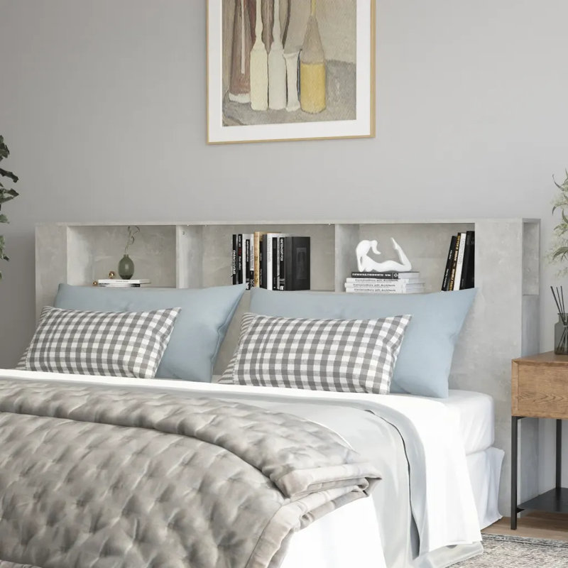 17 Stories Headboard Cabinet Engineered Wood, Concrete Grey, Super King (6')