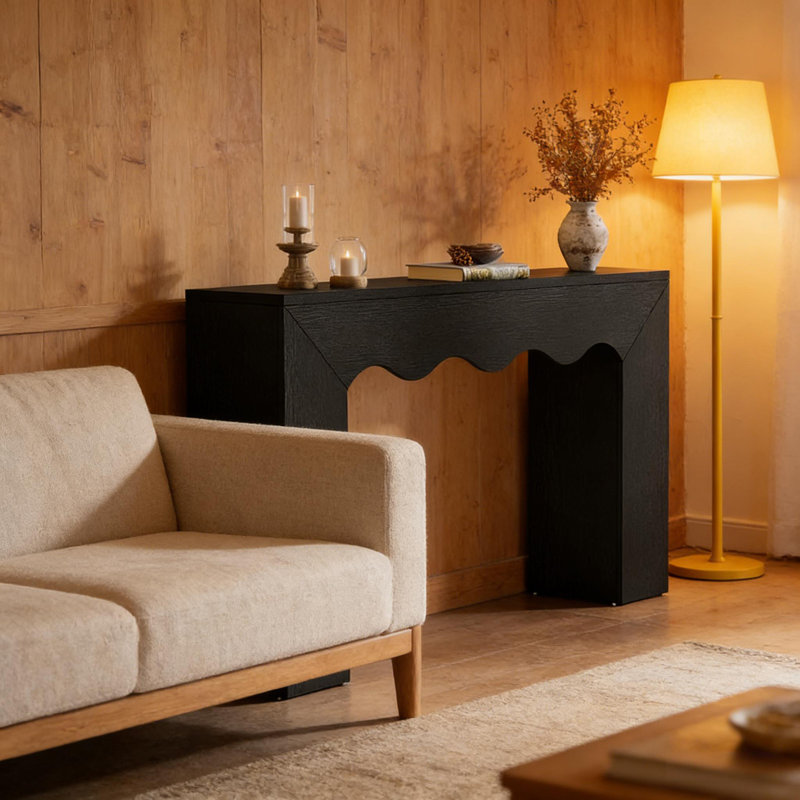 Wavy Edge Style Sofa Table,Console Table,Entryway Table, Black