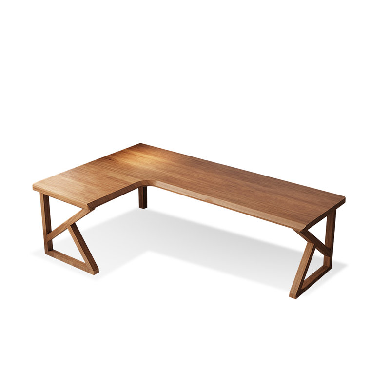 Bureau en bois massif en L noyer clair, Retour à gauche, H 29,53 po x l 86,61 po x P 55,12 po