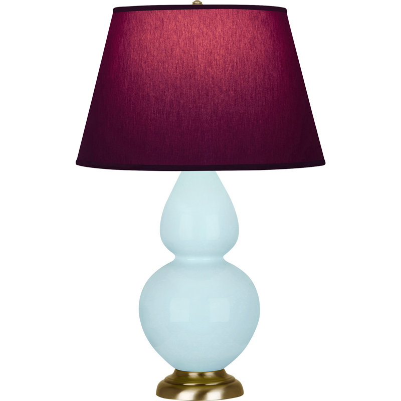 Lampe de table double gourde en céramique, Prune / lavande, Bleu bébé verni / laiton, Laiton