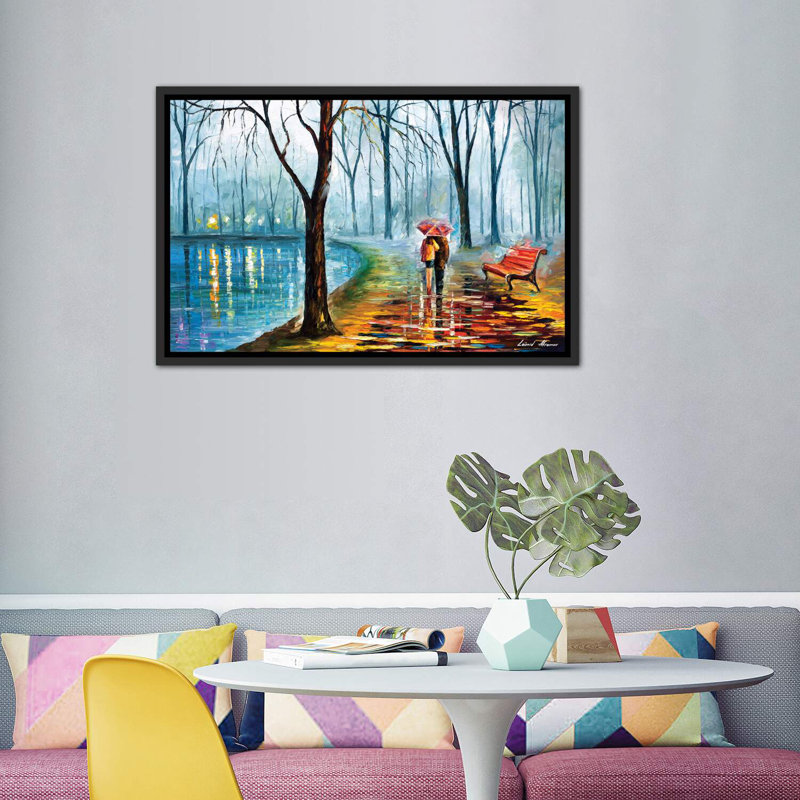 «Inside the Rain» par Leonid Afremov - reproduction d'art encadrée, H 40 po x l 60 po x 1,5 po, Toile avec cadre noir patiné