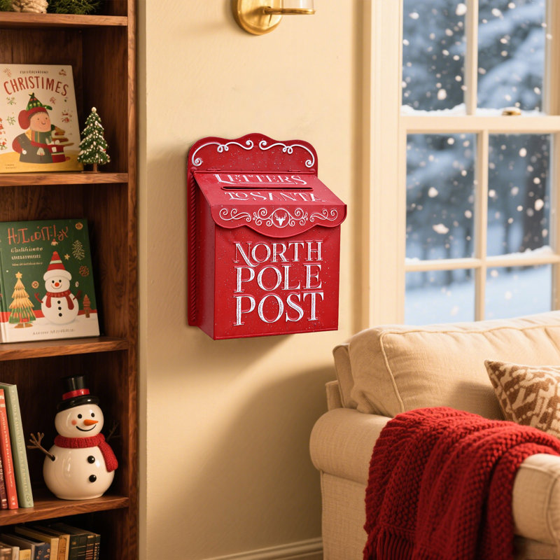 Boîte aux lettres de père Noël pour décoration de Noël - Lettres rétro à la boîte aux lettres de père Noël pour manteau de cheminée, porte d'entrée, ornement de porche, présentoir de village de vacances