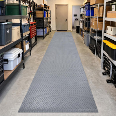 Heavy-Duty Garage Floor Mat Roll - Non-Slip Diamond Plate PVC Rubber, Waterproof Under-Car Floor Protector for Garage/Gym/Workshop - 4 x 15 ft - 2.8mm Thick - 4*15FT