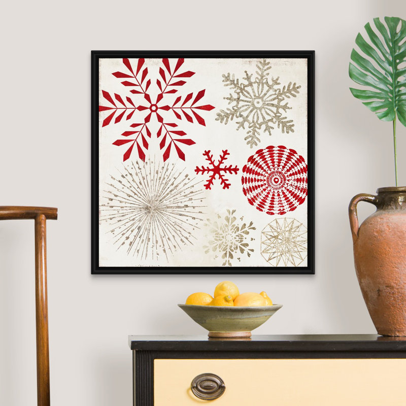 Flocons de neige de Noël-reproduction d’art sur toile, Cadre noir, H 26 po x l 26 po x P 1,75 po