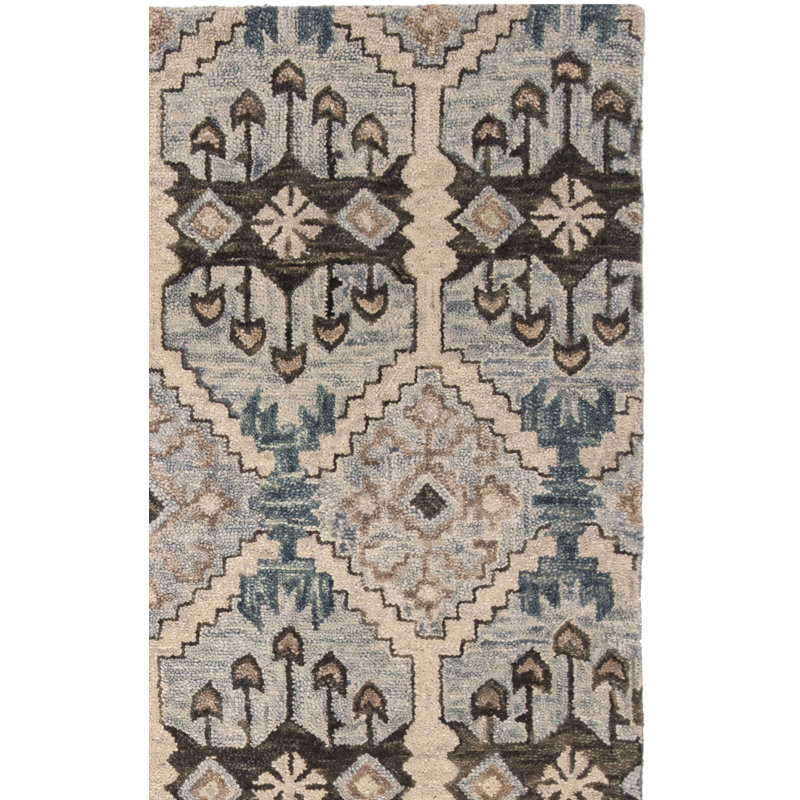 Tapis bleu clair / crème en laine touffeté à la main Posada, Tapis de couloir 2 pi 3 po x 13 pi