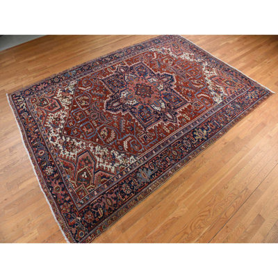 8'9"x12'3" Scarlet Red, Dewsbury Persian Heriz, Clean, Excellent Condition, Light and Dark Side Highlights, Soft with Sides and Ends Secured, Full Pile, 100% Wool, Hand Knotted Oriental Rug