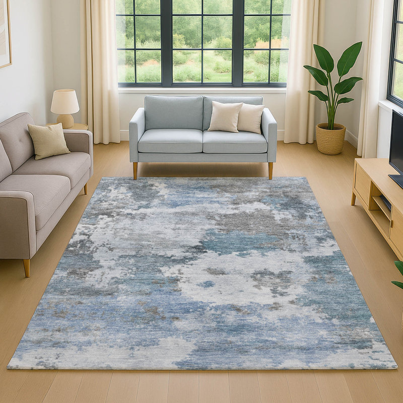 Premium Machine Washable Mayfield AMF2144 abstract Rug, Blue, 3' x 5'