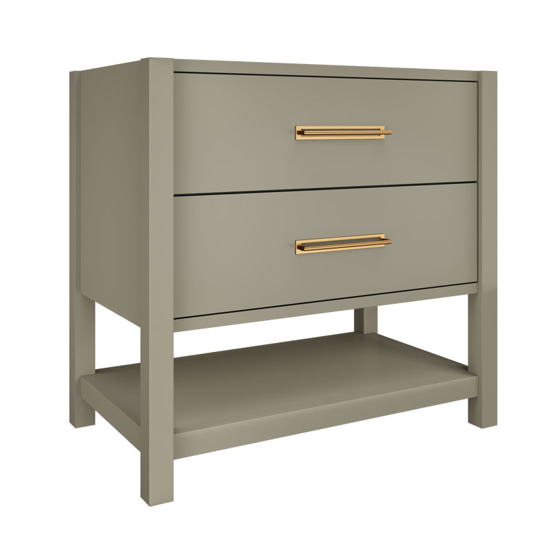 Kiawah Two-Drawer Single Bath Vanity, French Olive, Satin Gold, 36"