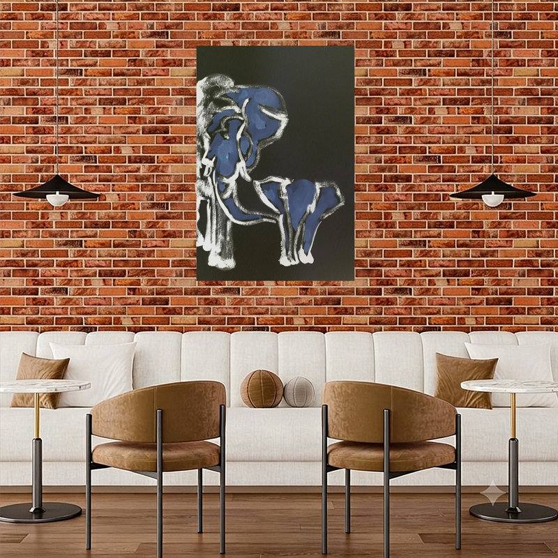 Éléphant bleu abstrait abstrait, 48" H x 32" W