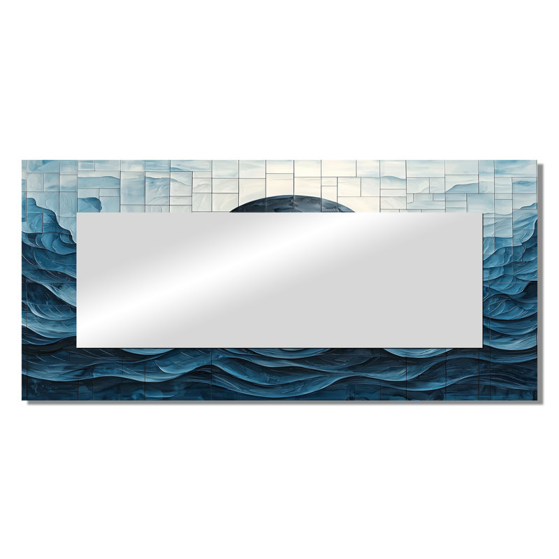 Eclipse Moon On Coastal Reflection II - Fantasy Accent Wall Mirror - Printed On Metal, 28" x 60"