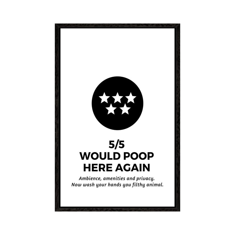 Five Star Bathroom Review And Wash Your Hands by Design Harvest - Print on Canvas, 101.6cm H x 66.04cm W x 3.81cm D