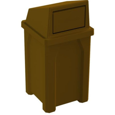 Sturdy Essentials 32 Gallon Square 100% Recycled Plastic Heavy Duty Indoor Or Outdoor Commercial Trash Can With Push Lid |  For Schools And Businesses - Brown