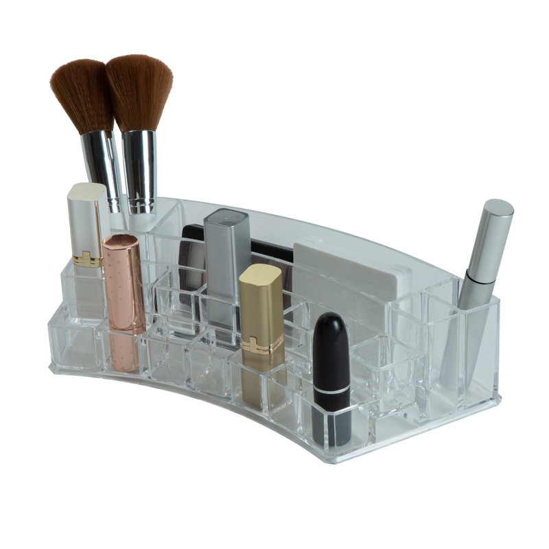 Clear Acrylic 19-Section Curved Cosmetic and Jewelry Organizer
