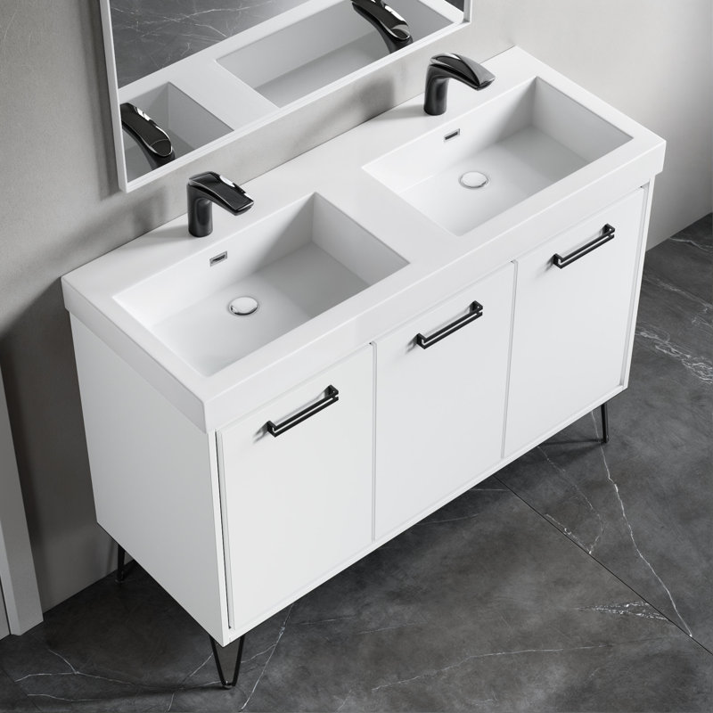 Lunea 48'' Double Bathroom Vanity with Resin Top, Off-White