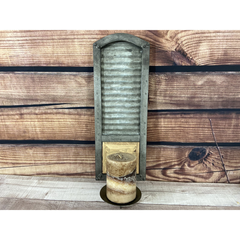 Metal Washboard Pillar Candle Sconce