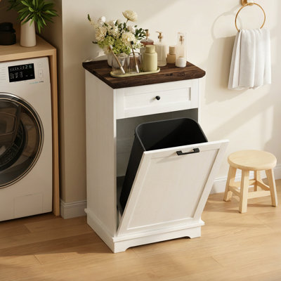 Meuble de poubelle basculant avec tiroir, support de poubelle dissimulé en bois, meuble de rangement pour poubelle de cuisine autoportant, solution de rangement pour poubelle dissimulée dans la cuisine ou la salle à manger