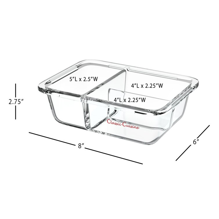 Glass Food Storage Containers-4 Three Compartment Portion Control Meal Prep  Glassware and Snap Shut Lids-Microwave, Dishwasher Safe by Classic Cuisine  