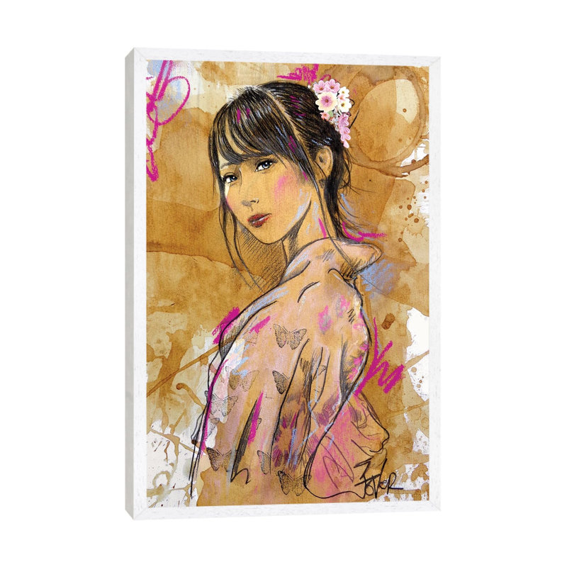 Sakura by Loui Jover - Painting on Canvas, 66.04 cm H x 45.72 cm W, White Framed
