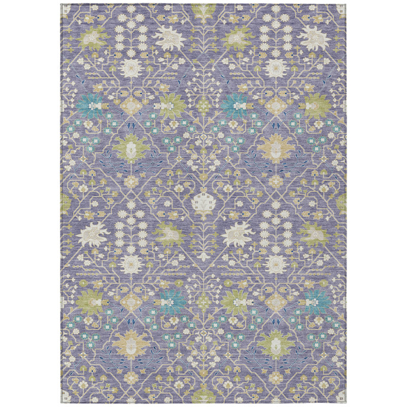 Lavender Flat Woven Synthetic Washable 5' x 7' Area Rug