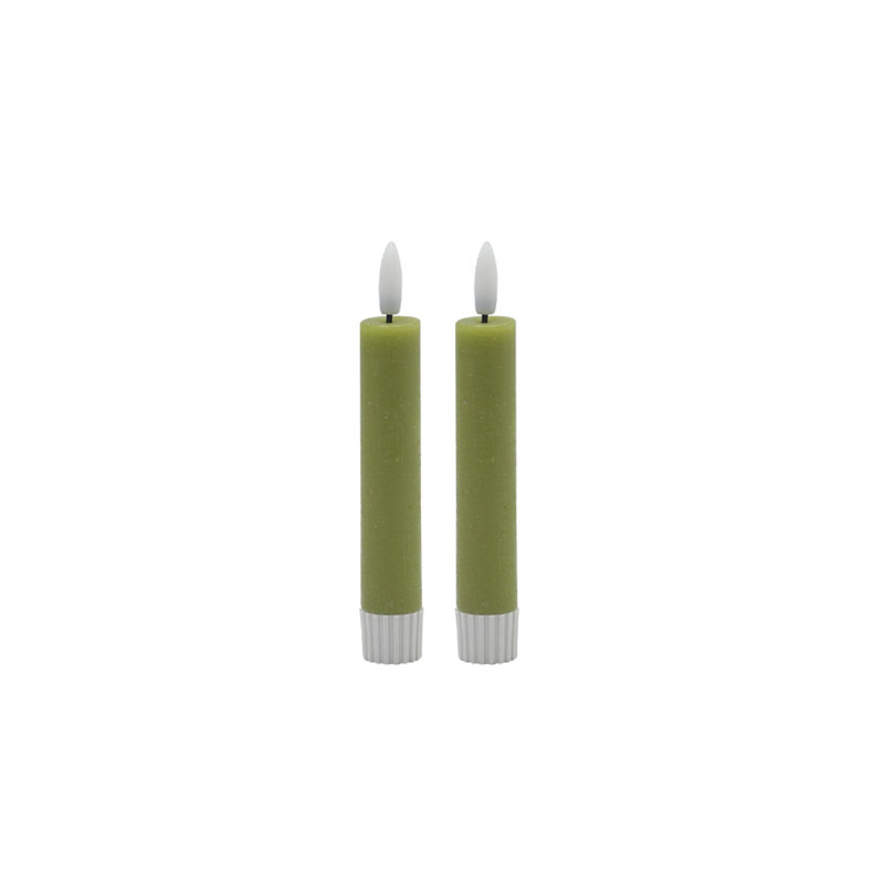 2 Pc  Sm Champagne Taper Flameless Candle, Green