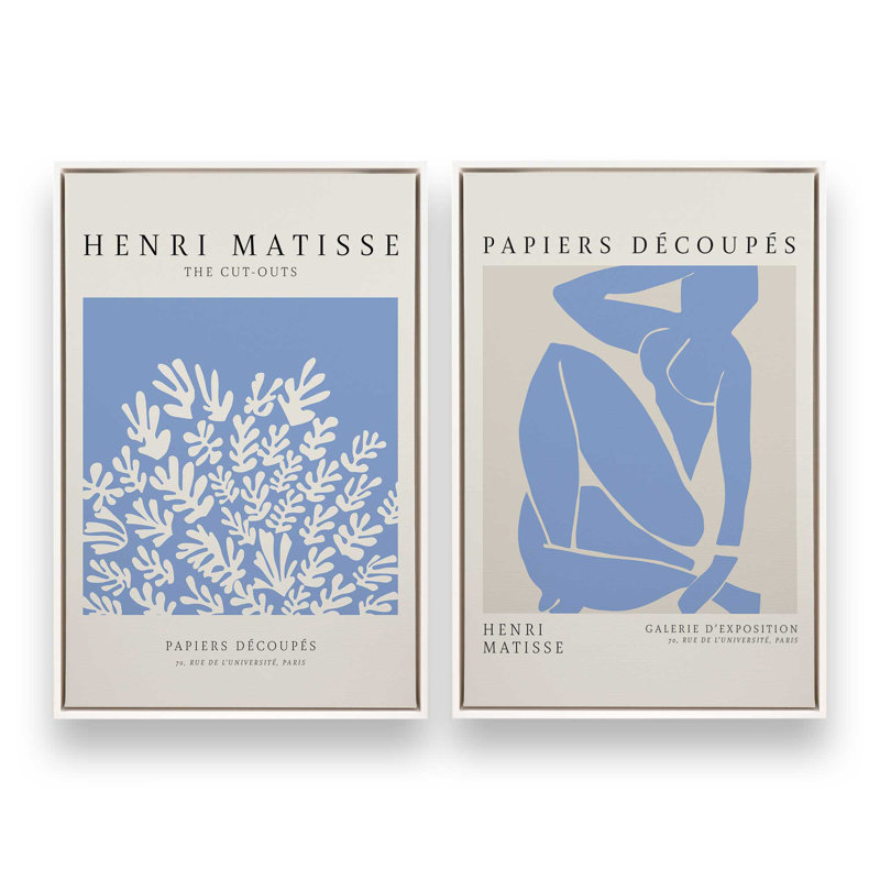 Ensemble de 2 Matisse La Gerbe et Blue Nude, H 31 po x l 42 po, Cadre flottant blanc opaque