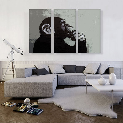 " The Thinker Monkey " by Banksy 3 - Pieces Painting Print