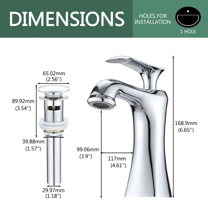 Robinet de salle de bain monocorps à poignée simple avec drain