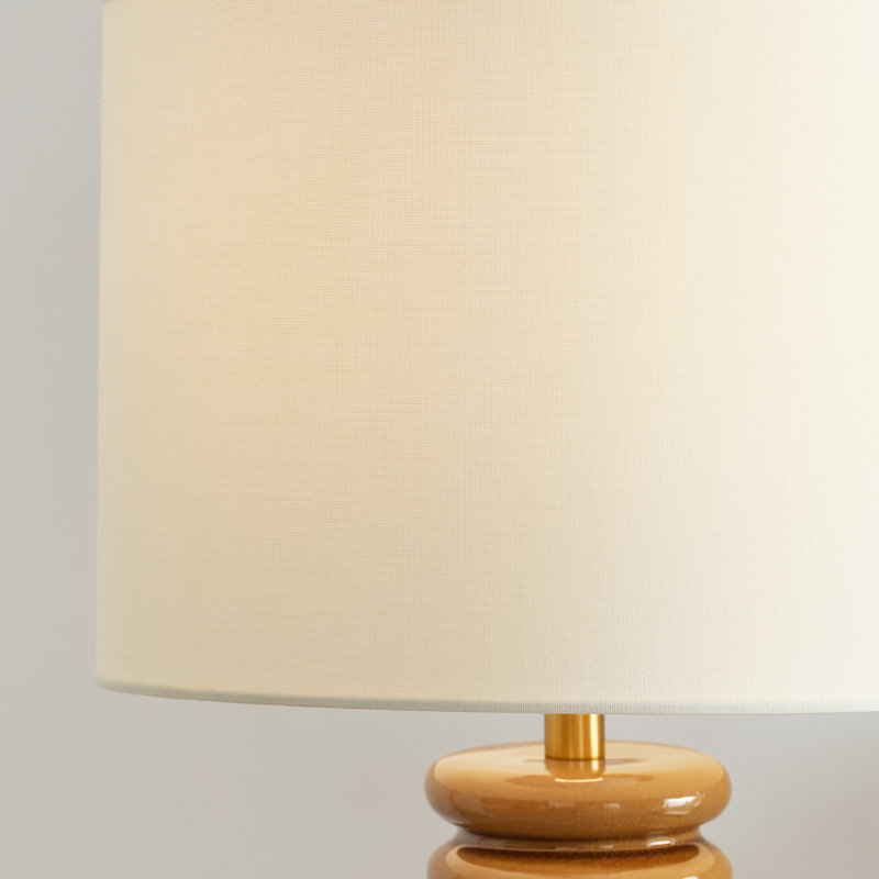 Ellen Degeneres Feikudo 1 Light Bedroom Home Office Living Room Lamp With White Linen Shade, Brown