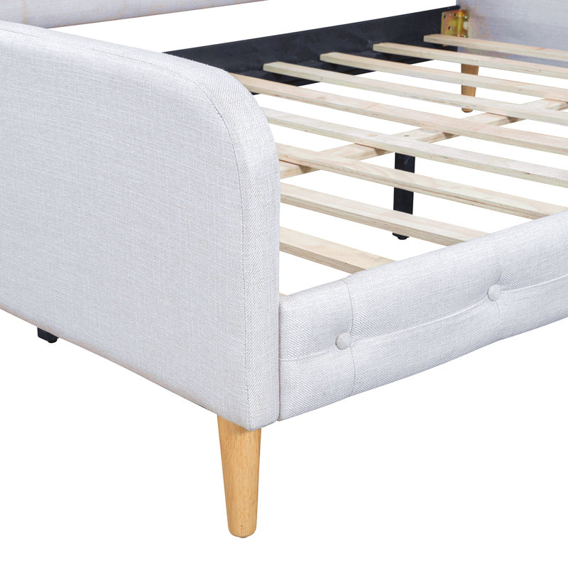 Lit de jour double rembourré pleine grandeur avec 4 pieds de soutien, Lit double, Beige