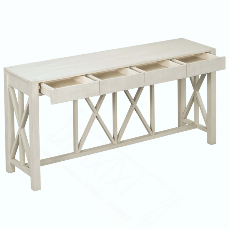 Acacia Veneer Console Table With 4 Spacious Drawers, Modern Crisscross Design Entryway Table With Open Bottom Storage,Farmhouse Sofa Table For Living Room,Kitchen,Dining Room,Hallway