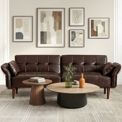 Futon Sofa Bed Faux Leather Sofas Adjustable Armrest And Backrest Couches For Living Room /Bedroom