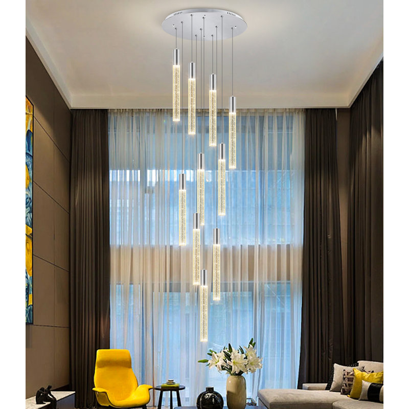 Lustre moderne 10 lumières DEL à intensité variable noir, Nickel