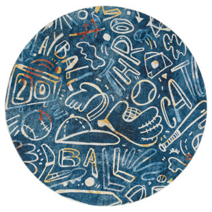 Tapis bleu tissé à la machine Sportsglyphs