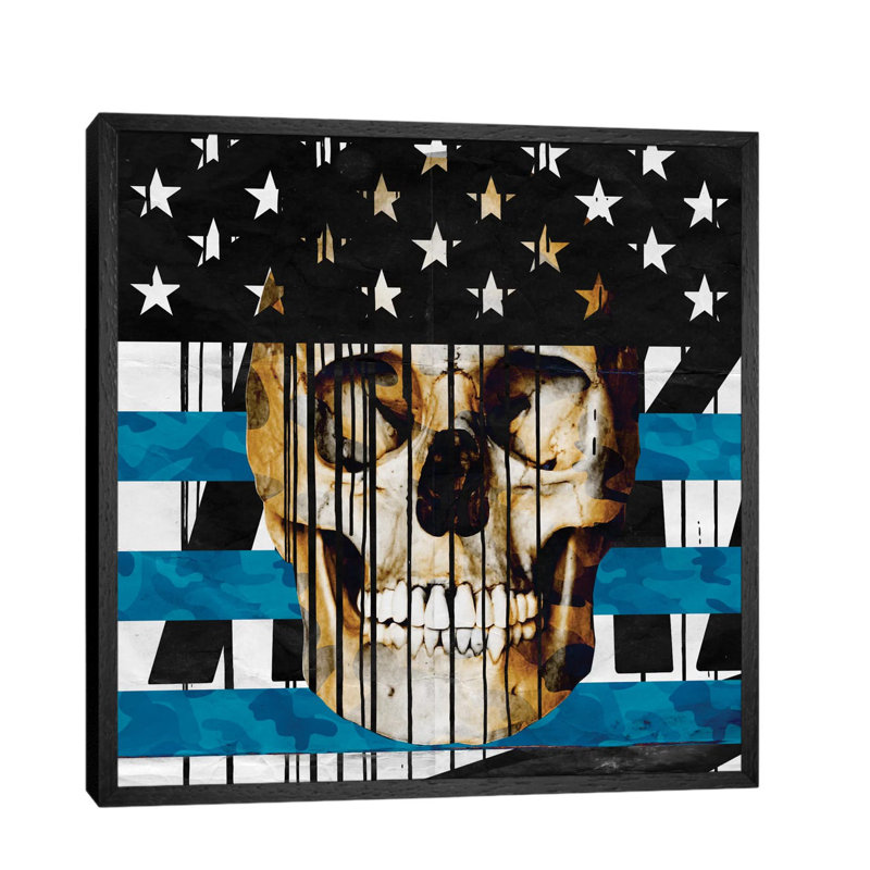 'Skull Spangled Banner' - Floater Frame Graphic Art Print on Canvas, Black Framed, 45.72 cm H x 45.72 cm W