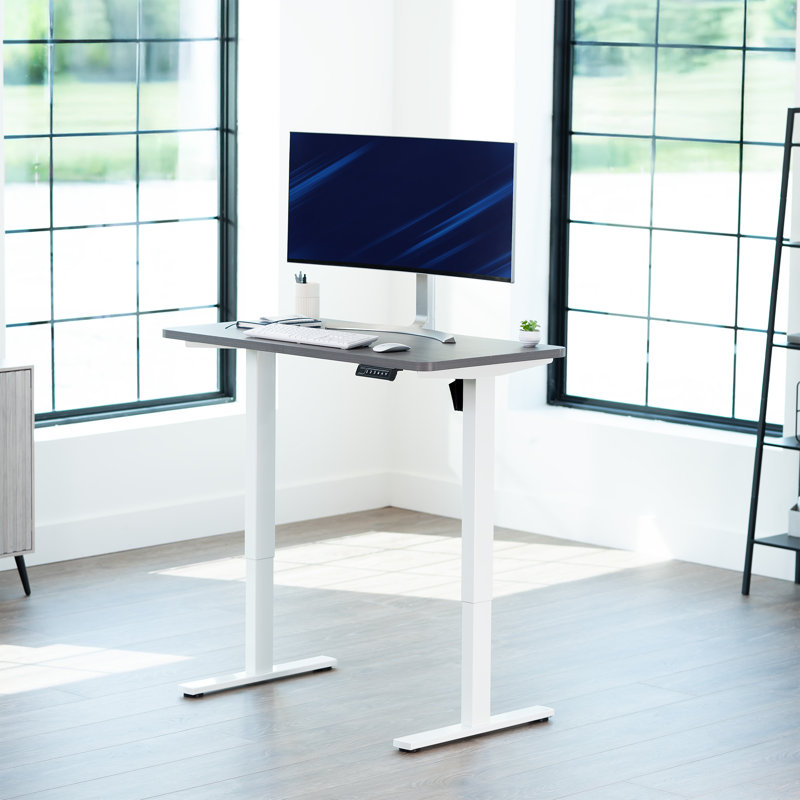 VIVO Single Motor Electric Desk with Push Button Memory Controller, 48.5" H x 43" W x 24" D, Dark Gray/White