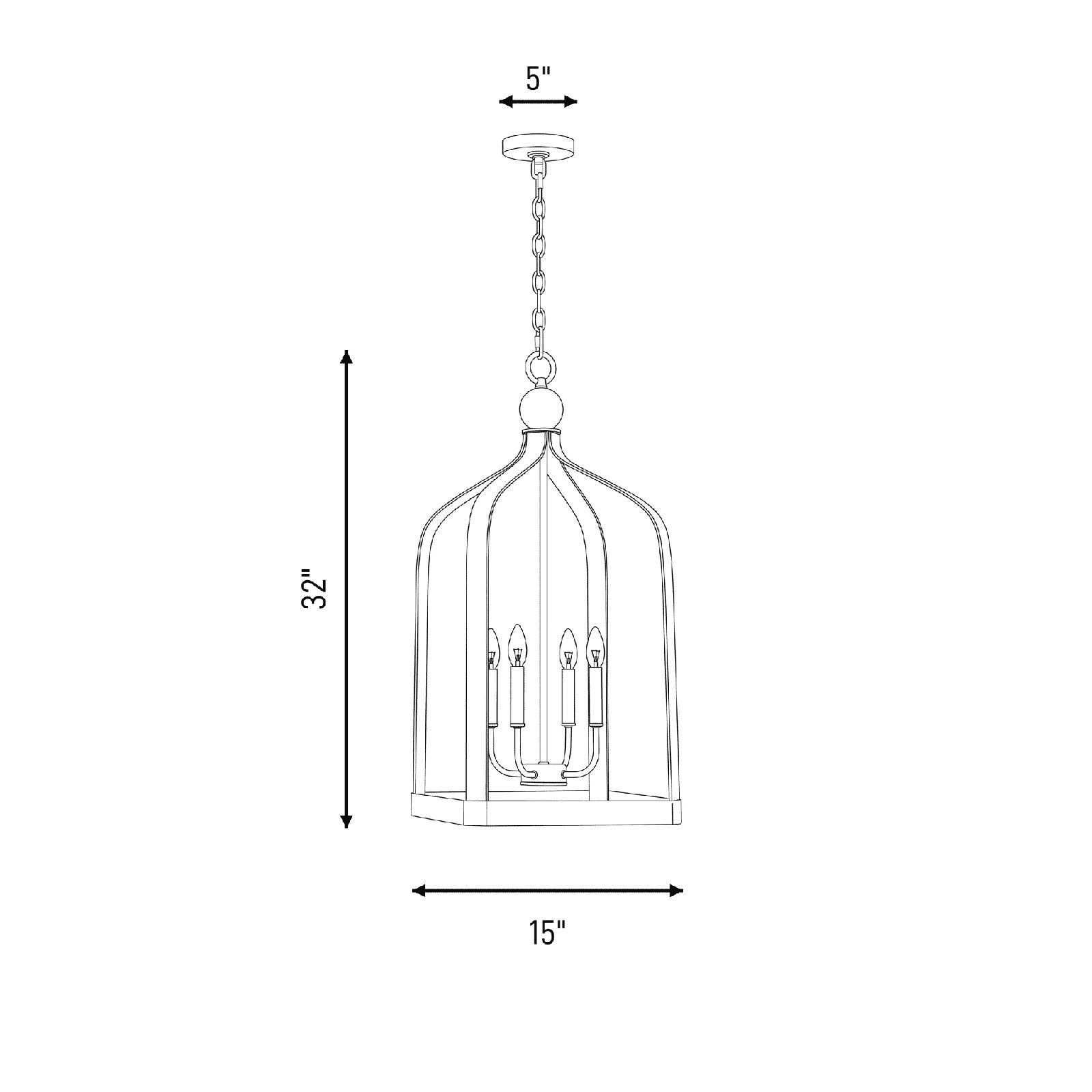 Kenmore Lantern Birdcage Chandelier, 41.5" H x 23.5" W x 23.5" D, Black, 8 Lights