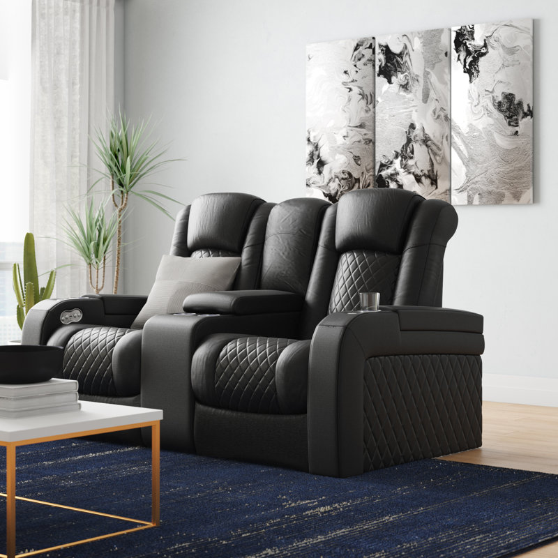 Causeuse de cinéma maison Asika, Cuir véritable noir